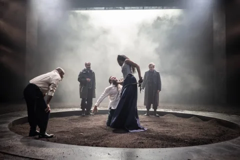 3902 David Birrell Gloucester Justina Kehinde Regan and members of the company in King Lear. Photo by Johan Persson