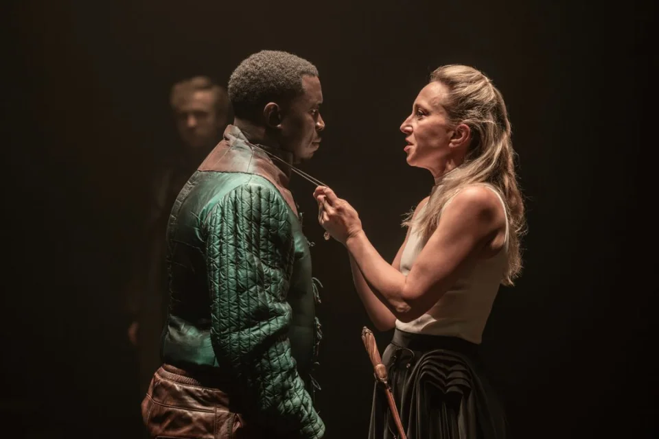 4642 Fode Simbo Edmund and Katie Wimpenny Goneril in King Lear. Photo by Johan Persson